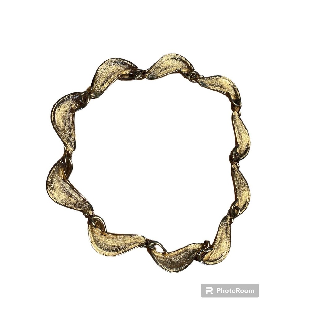 Cream Enamel Necklace Leaf Leaves Links Vintage Approx 16” Collar Choker - Picture 2 of 2